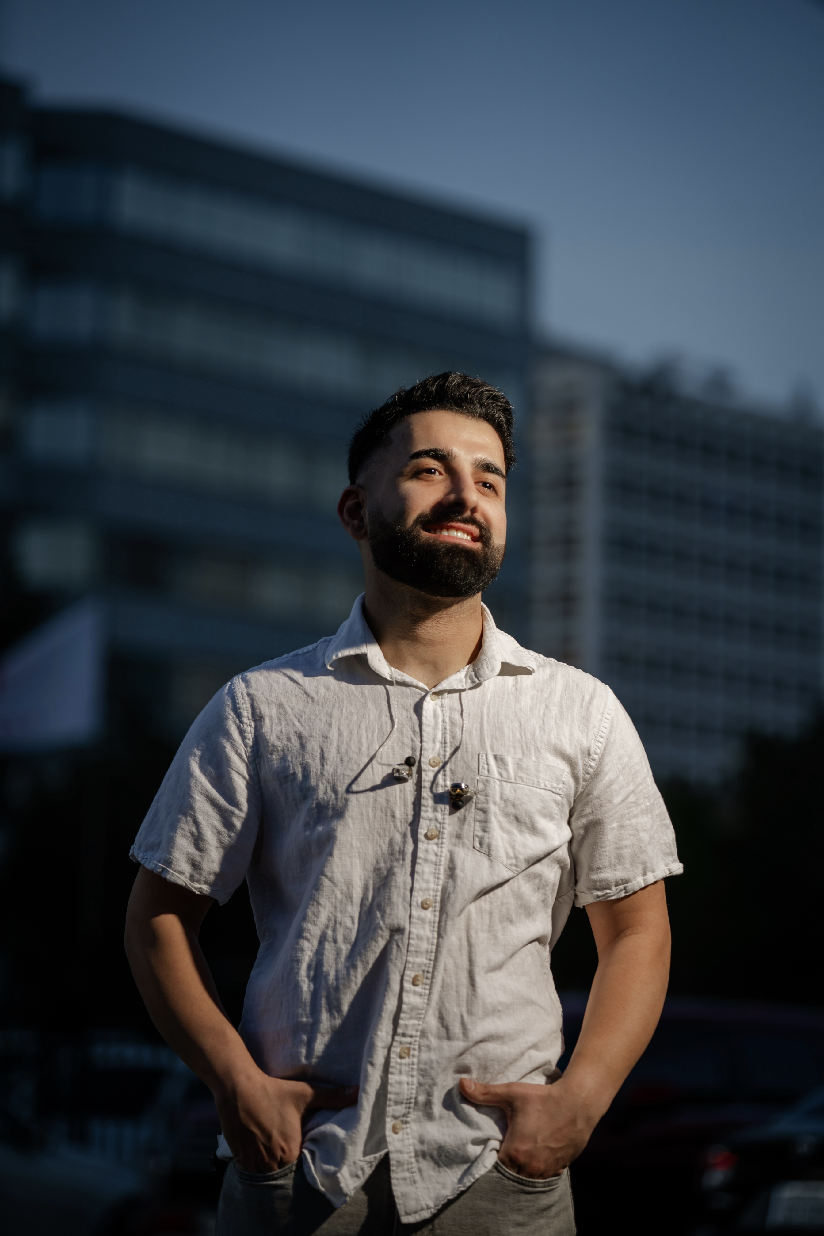 Ronkay portrait captured at dusk in the city.
